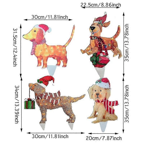 2D Jul Hund Med LED-Lys Hagedekorasjon Med Akryl Hagepinne farge:Q2