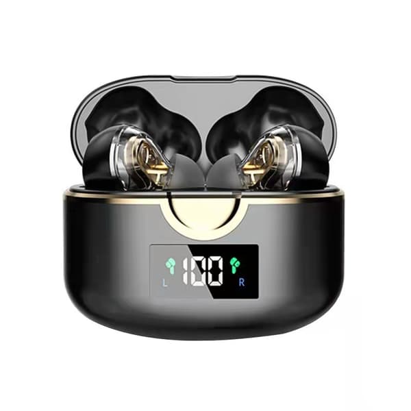 Trådlösa Bluetooth 5.0-hörlurar med dubbla dynamiska högtalare svarta