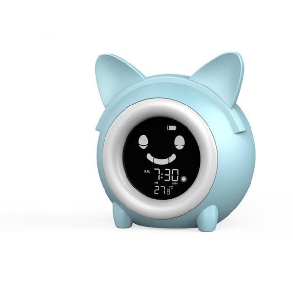 Cartoon cat Vekkerklokke med nattlys USB-blå