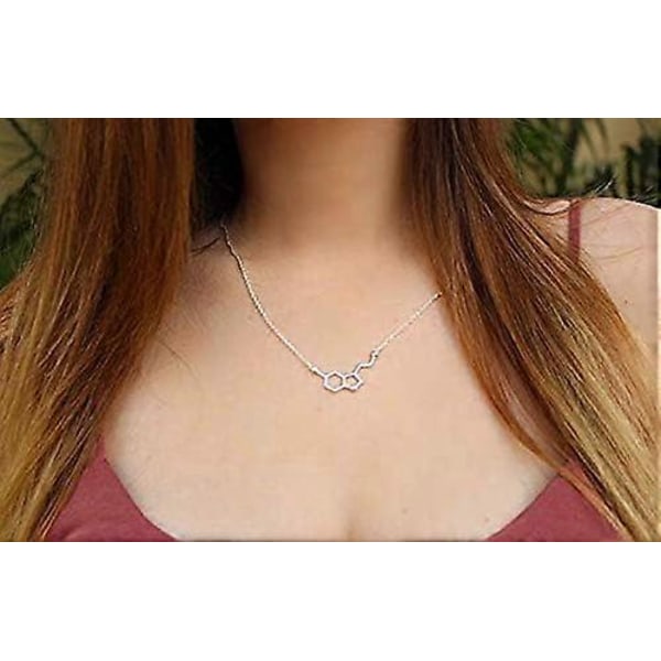 Silver Serotonin Molekyl Hänge Halsband, Organisk Kemi Smycken för Vetenskapsentusiaster, Present till en Vetenskapsstudent