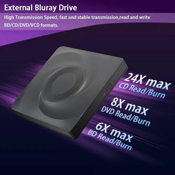 Ulkoinen Blu-ray-asema, CD/DVD-asema kannettavalle PC:lle, Bluray-soitin/kirjoitin USB 34O