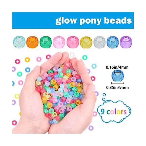 1900 stk. Selvlysende Perler Mix 9 Farver Selvlysende Perler Bulk Akryl Hårperler Plastikperler