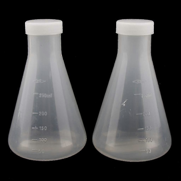 Laboratorie Gradert Plast Konisk Erlenmeyer Kolbe, Målbar, Glatt Tykk Vegg, To Flasker O