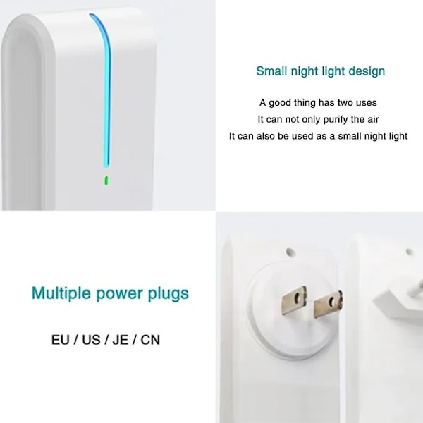 Anion Luftrenser med Nattlys, Multifunksjonell Plug-in Luktfjerner for Hjem og Bad