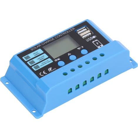 10A PWM Solarladeregulator med USB-porter for batterier og paneler