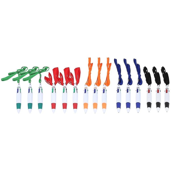 15 st utdragbara pennor på halsband Pennor i ett rep Penna 4 färg bläck kulspetspenna med kedja komp