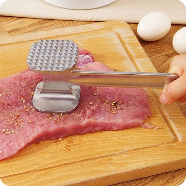 Dobbeltsidet kødhammer - Rustfrit stål - Ergonomisk - 19x4,5 cm