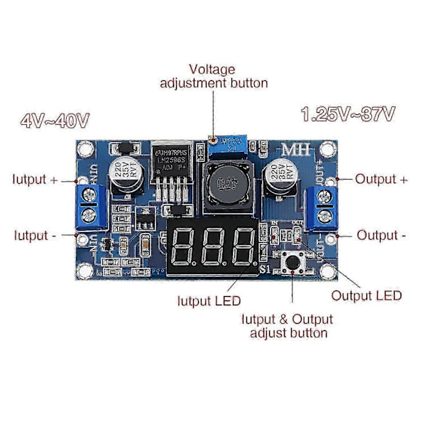 6 X Justerbar LM2596S DC-DC Nedkonverterer, Nedspenningsregulator, Strømmodul, 36 V, 24 V, 12 V til 5 V, 2 A jn