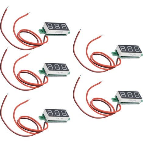 Sæt med 5 mini digitale DC voltmetre, justerbare, 2-leder, 0,28-tommer blåt display, 3,2-30V