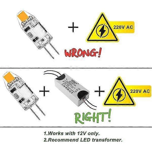 5-pakning 2W G4 LED-lamper, 3000K varmhvit, 200lm, 12V