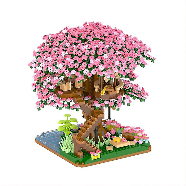 2008 st Sakura Træhus Mikro Byggeklodser Sæt Arkitektur Mini Mursten af ​​Kirsebærblomst Bonsai Model, Legetøjspresenter til Børn