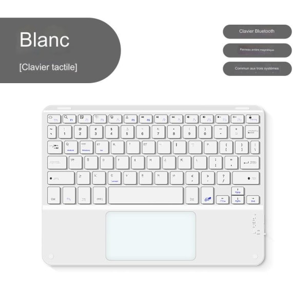 Berøringsskjerm Bluetooth-tastatur egnet for mobiltelefoner og iPad-nettbrett, universell trådløs lading white