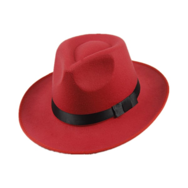 Visirhat Herre- og Dame-tophat Hårdfilt Bred skygge Efterårsrød Retro Hat Filthat Jazzhat Red