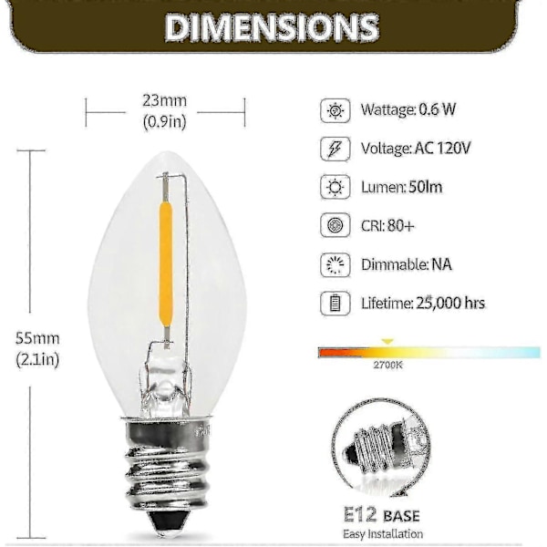 5 C7-kantaista joulukylan valoköysiä 5 LED-lampulla