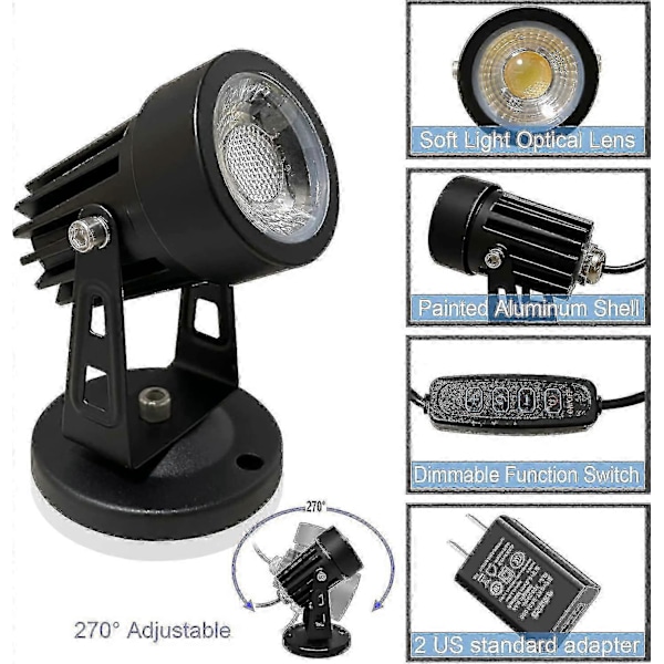 2 st LED Spotlights Inomhus Kompatibla Växter, 3 Färgers Accentbelysning Dimbar Uplights Spotlight Lampa Med Dimmer Ny