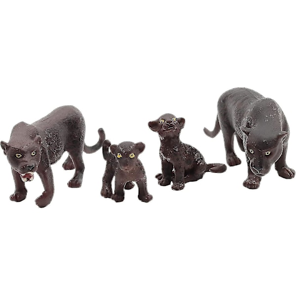 4 stk. Realistisk Leopard Statue Vildtlevende Karakter Sort Panter Dyremodel #jlf