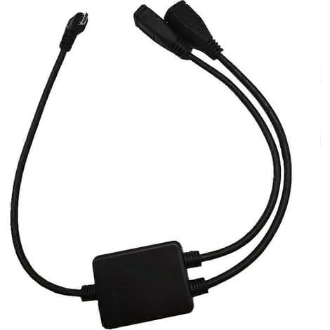 Micro USB 5-bens han til 2-hun splitterkabel, retvinklet opladerkabel