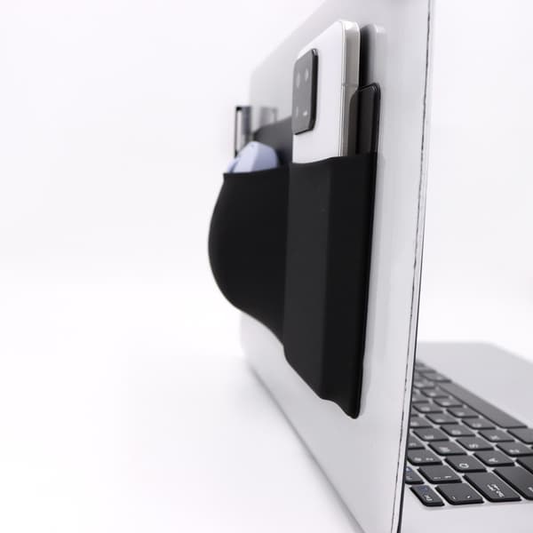 Self-adhesive storage bag for laptop mouse - Lycra and PU leather - Black