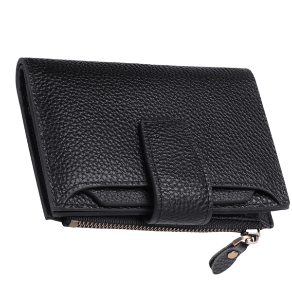 RFID Blocking Leather Wallet for Women, Small Compact Foldable Zipper Wallet Black
