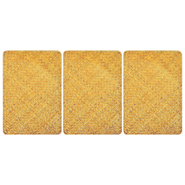 Pakkaus, jossa 3 luonnonmertaheinäistä ruokailualustaa, 45 cm x 30 cm, käsin kudotut suorakulmaiset rottinkiset tabletit