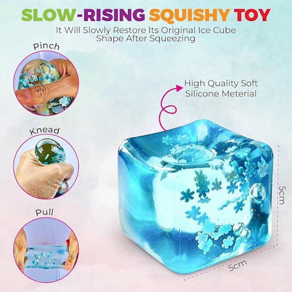 Stressbolde Isterning med Snefnug, Langsomt Stigende Squishy Fidget Legetøj, Angstlindrende Sensoriske Beroligende Legetøj til Børn & Voksne, Klasseværelsespræmier