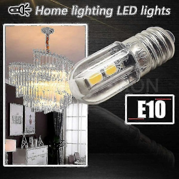 E10 LED Pære 220v 230v AC Energibesparende LED Indikatorlys 8mm Skruefatning 3030 4smd LED Chipsets Opgraderet Pære, Varmt Hvidt (4 Pak) HHS