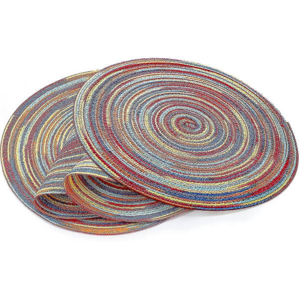 4 stykke regnbue runde dækkeservietter 12 tommer vævede skridsikre vaskbare dækkeservietter til køkken spisebord
