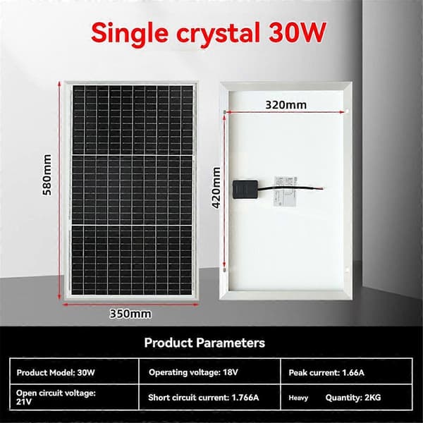 30W Solcellepanel 12V Monokrystallinsk Solcellemodul IP68 Solcellepanel for Bobiltak Campingbåter