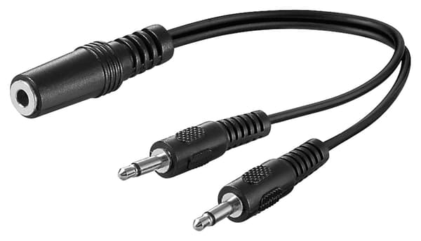 Lyd Y-kabel adapter 3,5 mm, 1x stereostik til 2x monostik