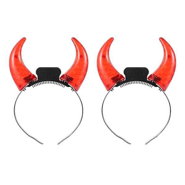 2pcs LED Devil Horn Headband Light Up Headband Halloween Costume Accessory (Red)-FCY