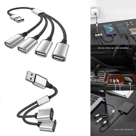 USB splitterkabel, 1 han til 2/3 hun, USB-C og USB-A adapter, tilslutningsforlænger