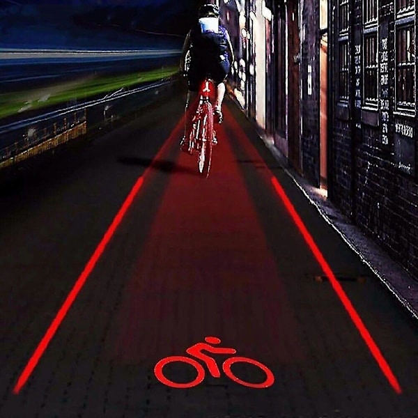 Pyörän takavalon säde turvavaroitus punainen 2 laseria + 5 LED-pyöräilyvaroitusvalo