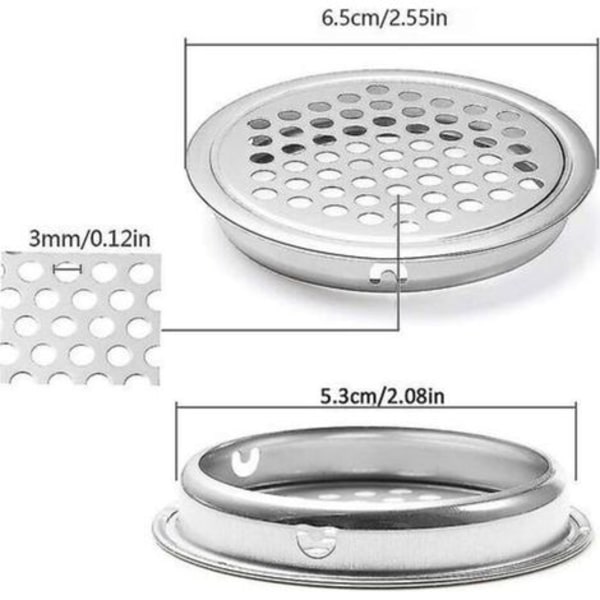 20 stk. runde ventilationsriste i rustfrit stål, ventilationsgitter, cirkel