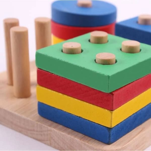 Geometriska pedagogiska träleksaker - Baby - Byggklossar - Pyramid - Barnpresent