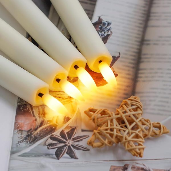 LED Floating Candles with Wand - 12-pack, Remote Control, Flickering Warm White Light