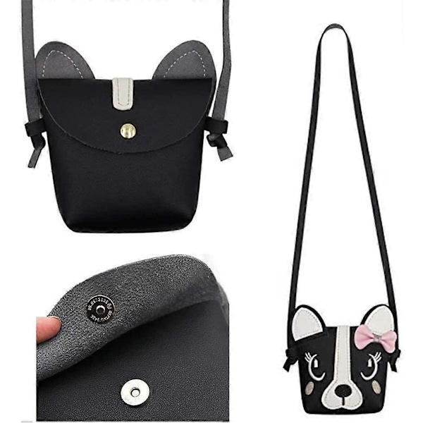 Lille Pige Tasker, Sød Hvalpe Skuldertaske Crossbody Taske med en Sløjfe, Gaver til Små Piger (Sort)