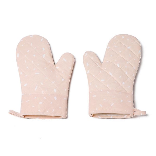 Kitchen Microwave Glove  Non-Slip Cotton BBQ Oven Baking Gloves Heat Resistant Kitchen Potholders Oven Mittens(1Set,Pink)