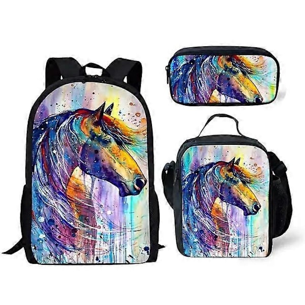 Skolebagg for studenter Anime Søt Hest Skolebagg Ryggsekk Messenger Bag Pen Bag Tre Deler Sett Gave-FARGE: bb-704