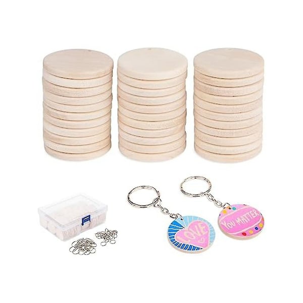 100 stk. Tresirkler for håndverk, 3,5 cm Ubehandlede tre-nøkkelringer Tresirkler for DIY-håndverk Juledekorasjon