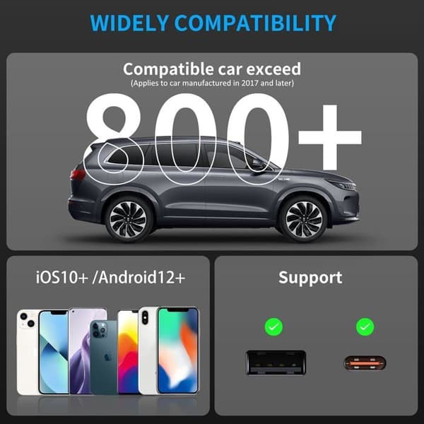 Kablet til trådløs CarPlay-boks, forbedret Android-tilkoblingsmodul for smarte biler - svart - enhet