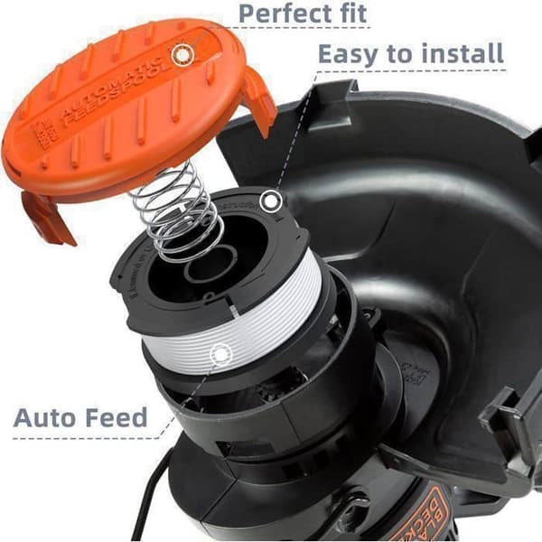 Trimmertrådspole til Black & Decker trimmere, 6 trimmertrådspoler + 1 spolelåg + 1 fjeder