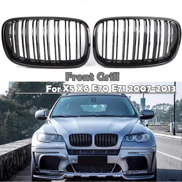 2 stk. blank svart bil front nyre grill for- X5 E70 2007-2013 X6 E71 2008-2014