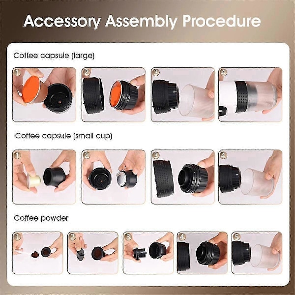 3 i 1 Mini Trådløs Elektrisk Bærbar Espressomaskine til Bil & Hjem Camping Rejse Kapsel Kaffemaskine