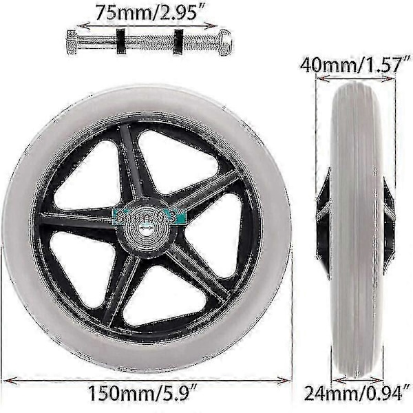 2 st 15 cm Ersättningshjul i Gummi för Rullstol, Rullator, Gåstol - Universal Hjul