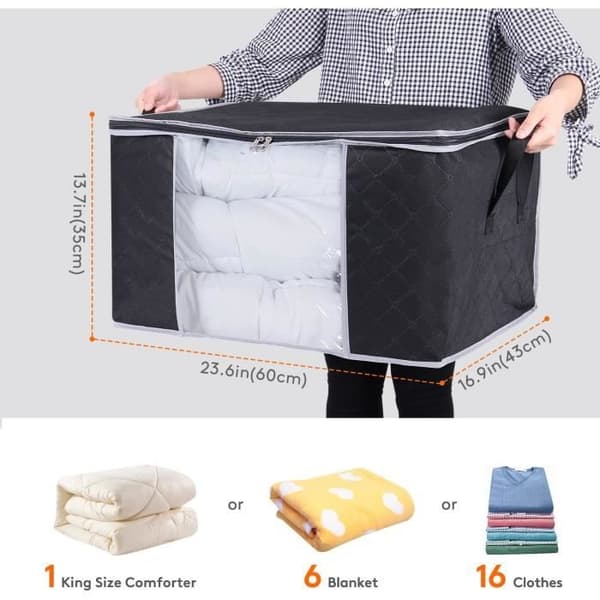 Förvaringsväska - Set om 3 - Non-woven tyg - grå - 60 x 43 x 35 cm