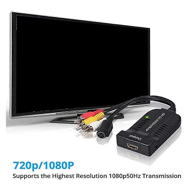 AV-S-Video til -Kompatibel Adapter S-Video ind AV CVBS ind Video Konverter -Kompatibel Output 720p/1080p ny