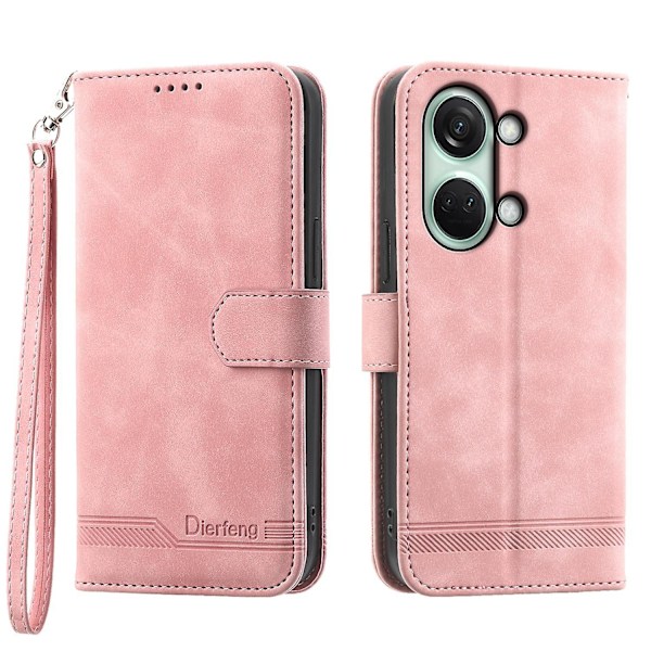 Flip Cover för OnePlus Nord 3 5G/Ace 2V, Linjer Präglad Plånboks Stativ Mobil Läderfodral färg:Rosa