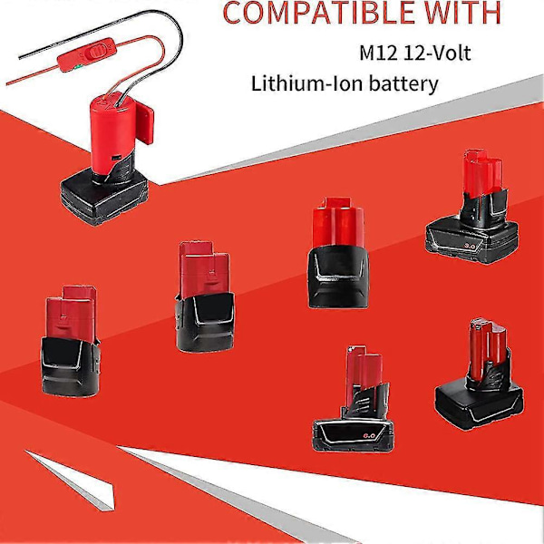 Power Wheel Adapter För 12V M12 Batteriadapter Batterikonverteringskit Med Strömbrytare Säkring & Kabelanslutning