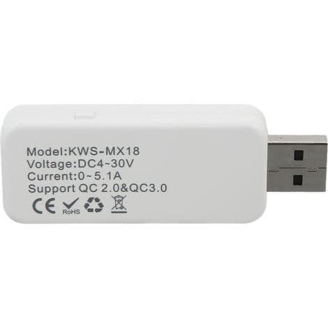 USB-detektor med LCD-skärm, stoppkontroll och effektmätning - Vit