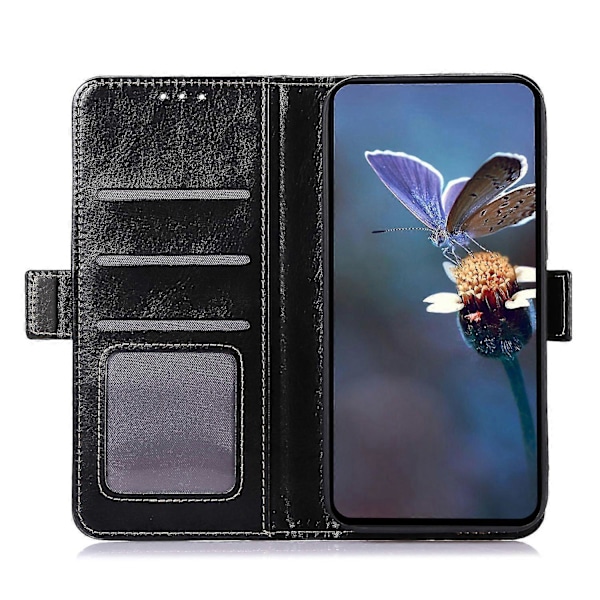 ABEEL Motorola Moto G04 4G / G24 4G Magneettikotelo Crazy Horse -kuvioinen lompakkopuhelinkotelo - Musta
